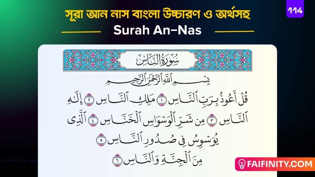 সূরা আন নাস বাংলা উচ্চারণ ও অর্থসহ | سورة الناس | Surah An-Nas